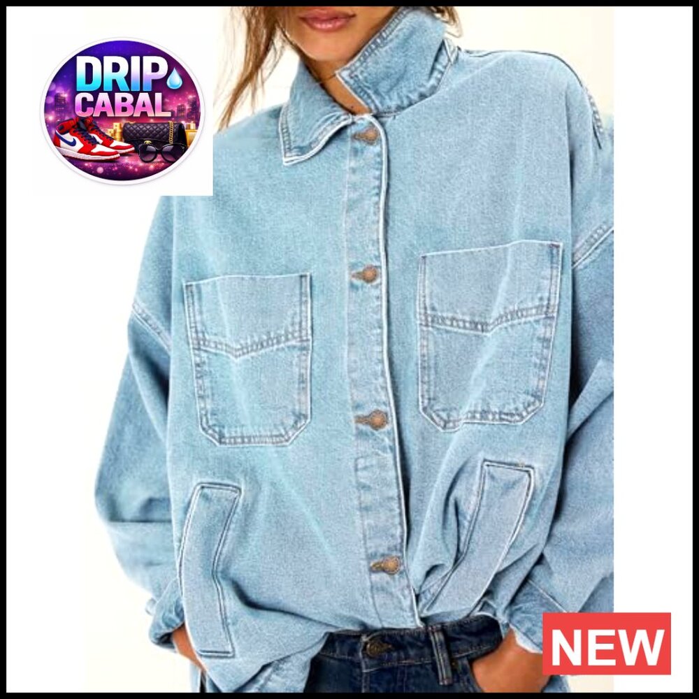 Oversized Denim Jacket Shacket Button Down Boyfri… - image 3